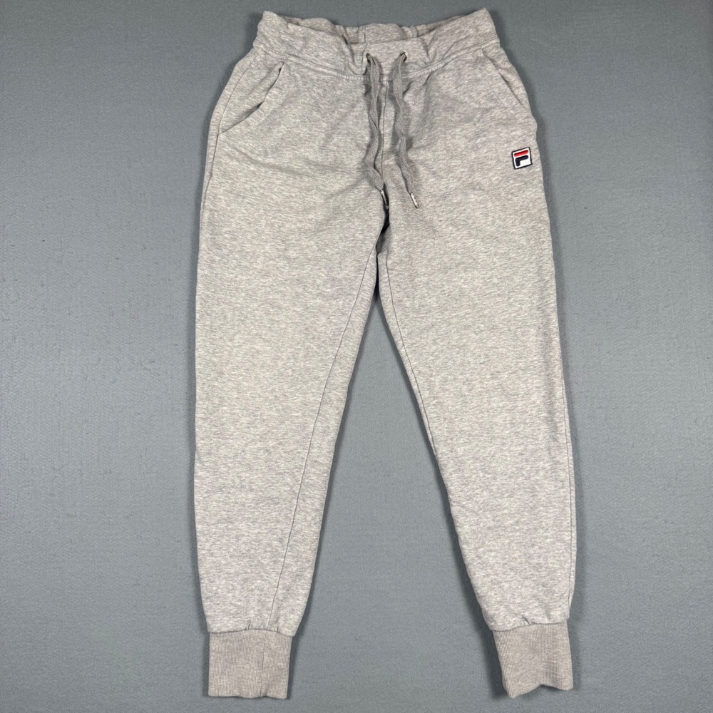 Fila Joggers Women Small Gray Cotton Blend Sporty Ribbed Cuff Drawstring Pockets